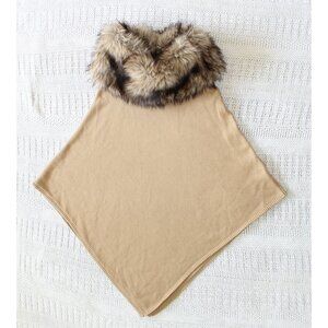 Michael Kors Faux Fur Trim Poncho Sweater size Small Preppy Winter Chic Mobwife